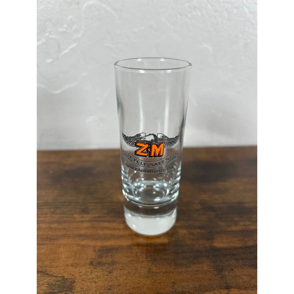 Z&M Cycle Sales Greensburg PA Tall Shooter Shot Glass‎ Eagle Motorcycle Biker